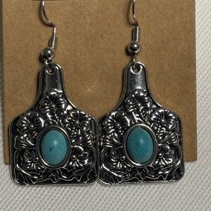 Silver Floral Earrings with Turquoise Accent